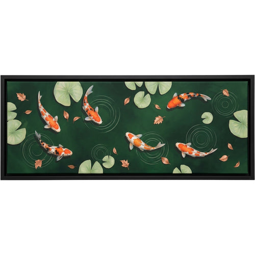 Pvre Koi Pond Panoramic Canvas Wall Art 40 x 16 in Black Float Frame - Product view