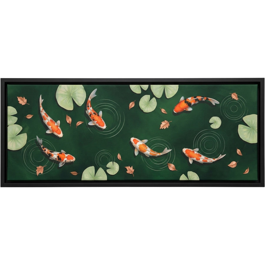 Pvre Koi Pond Panoramic Canvas Wall Art 40 x 16 in Black Float Frame