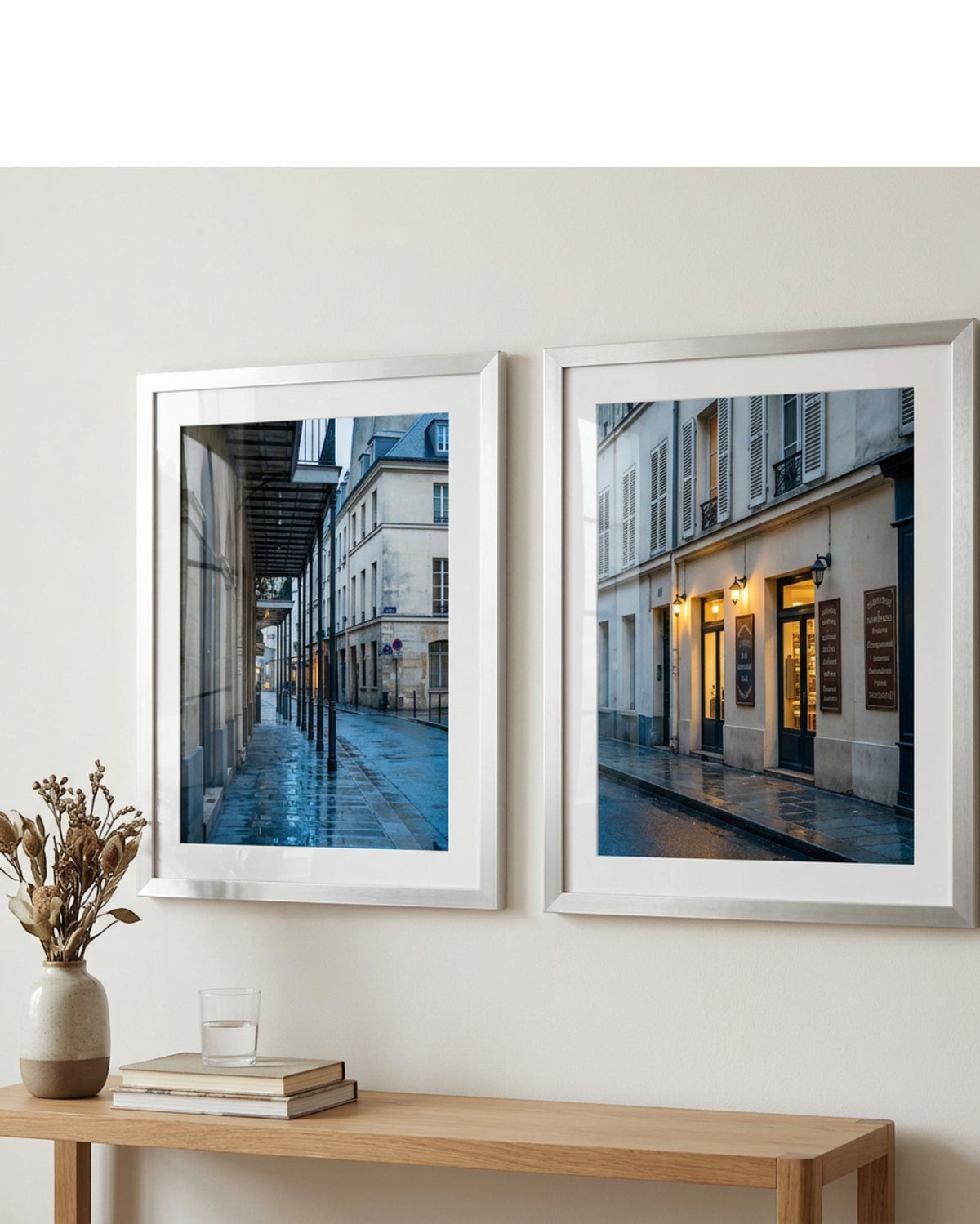 Pvre Rain Evening Streetscape Wall Art 16 x 20 in Silver Frames Set of 2 - Lifestyle view