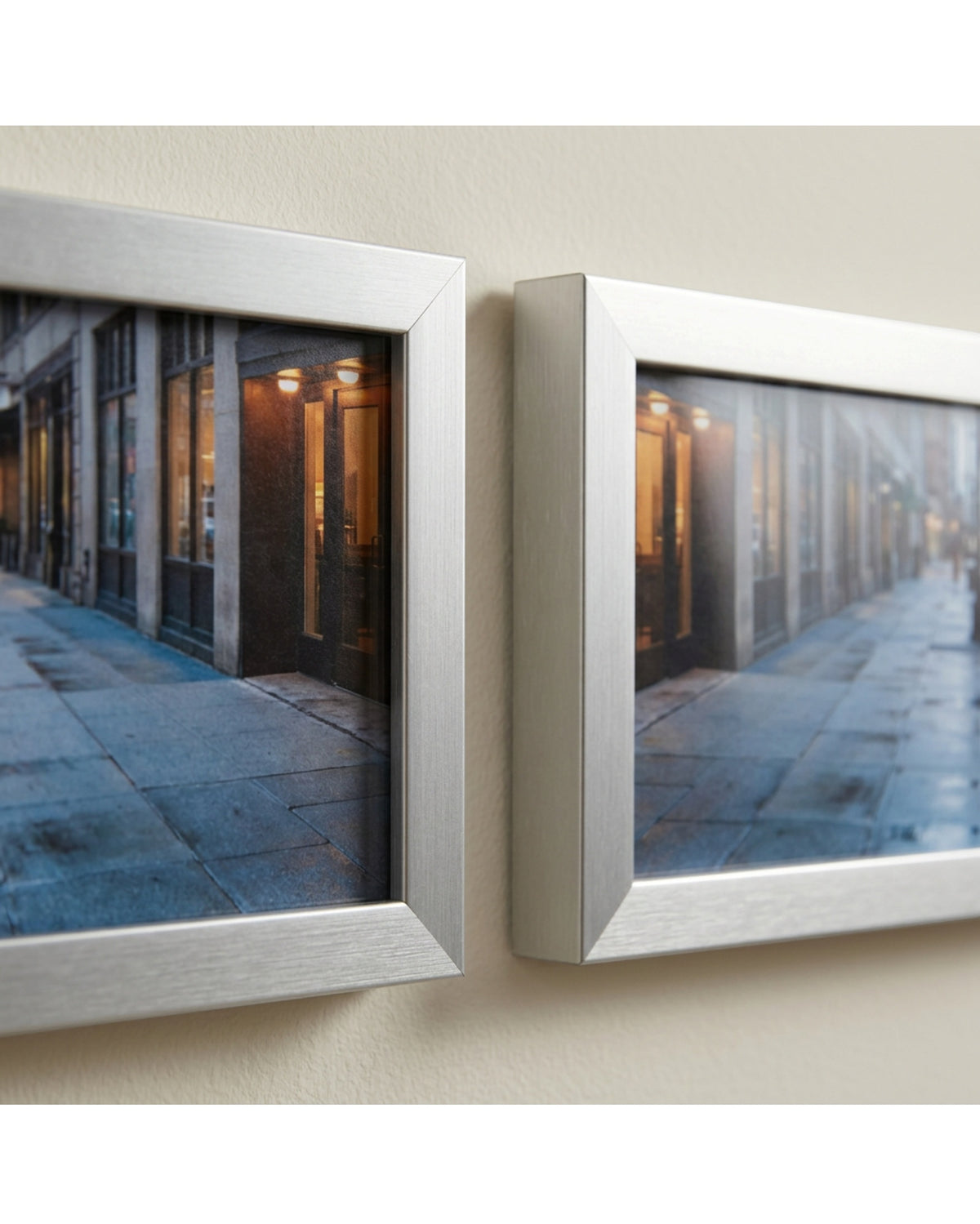Pvre Rain Evening Streetscape Wall Art 16 x 20 in Silver Frames Set of 2 - Detail view