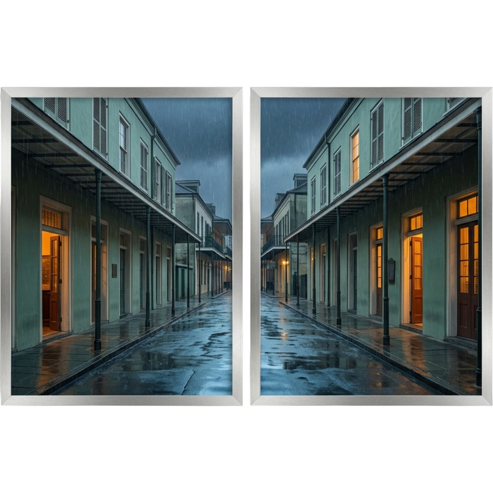 Pvre Rain Evening Streetscape Wall Art 16 x 20 in Silver Frames Set of 2 - Product view