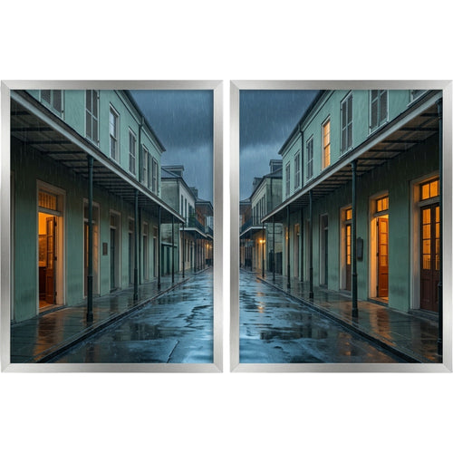 Pvre Rain Evening Streetscape Wall Art 16 x 20 in Silver Frames Set of 2 - Product view